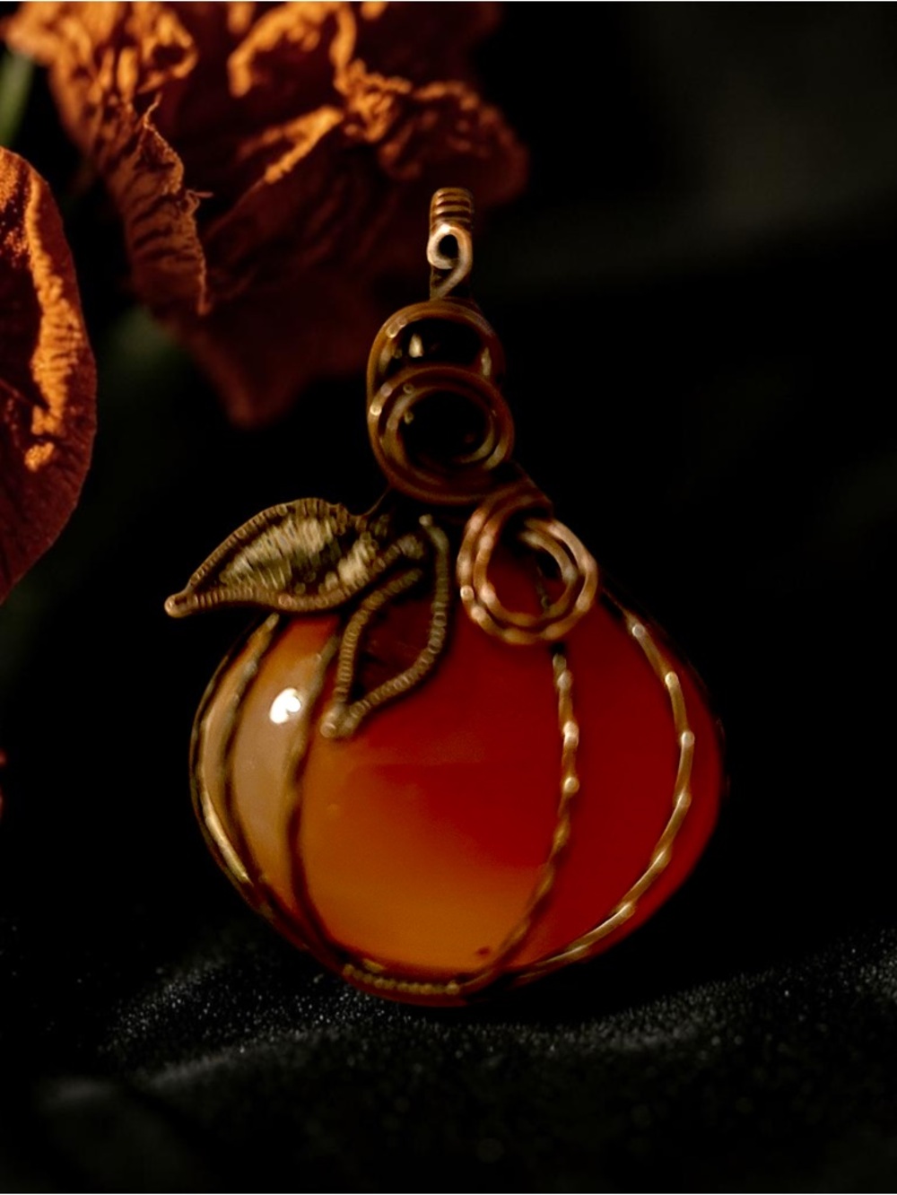 Handcrafted Orange Carnelian Pumpkin Pendant